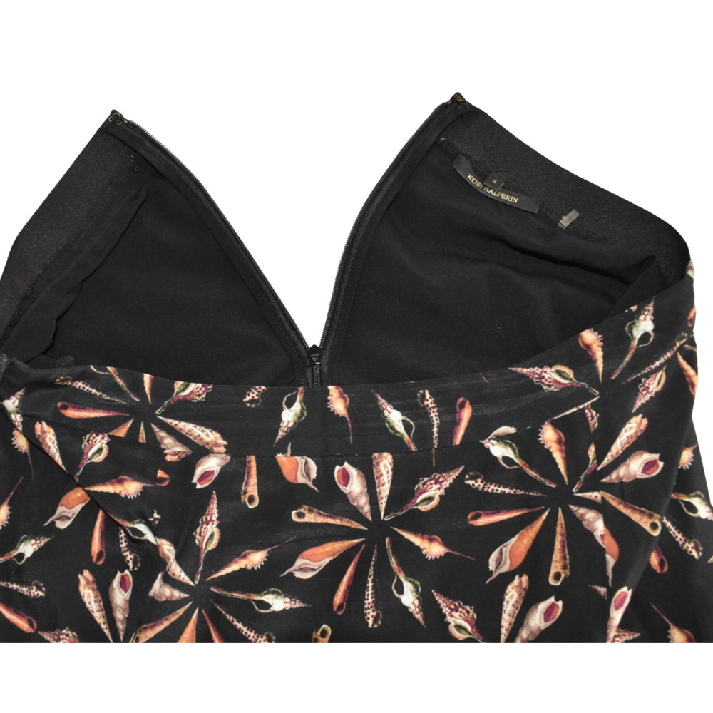 A6 Auth KOBI HALPERIN Black Background Seashell Pattern Silk Midi Skirt Size S - Picture 4 of 5
